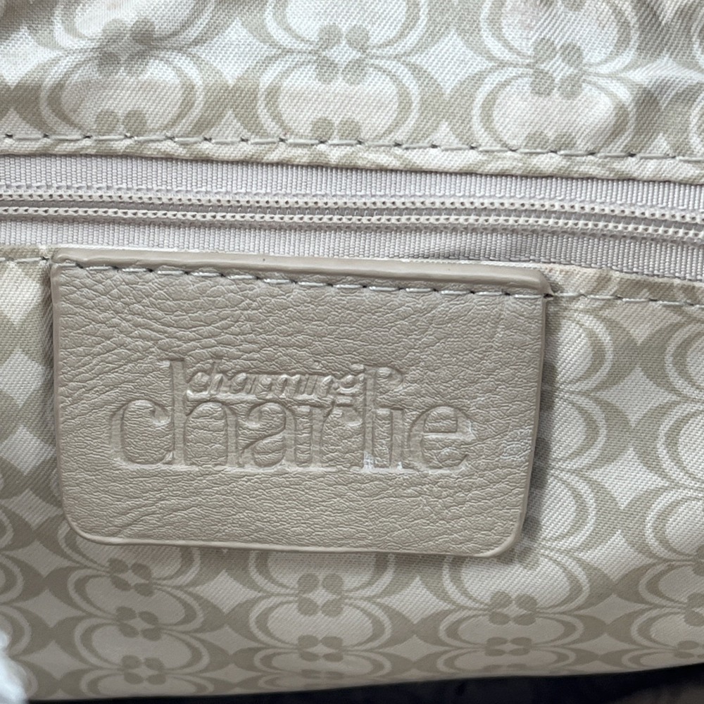 Large Charming Charlie Handbag Satchel Crossbody Tote Purse Tan Beige Taupe Gold - Picture 16 of 16